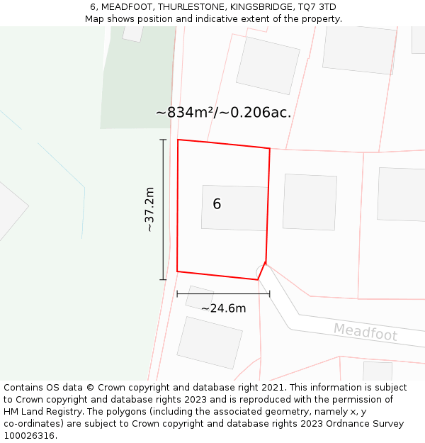 6, MEADFOOT, THURLESTONE, KINGSBRIDGE, TQ7 3TD: Plot and title map