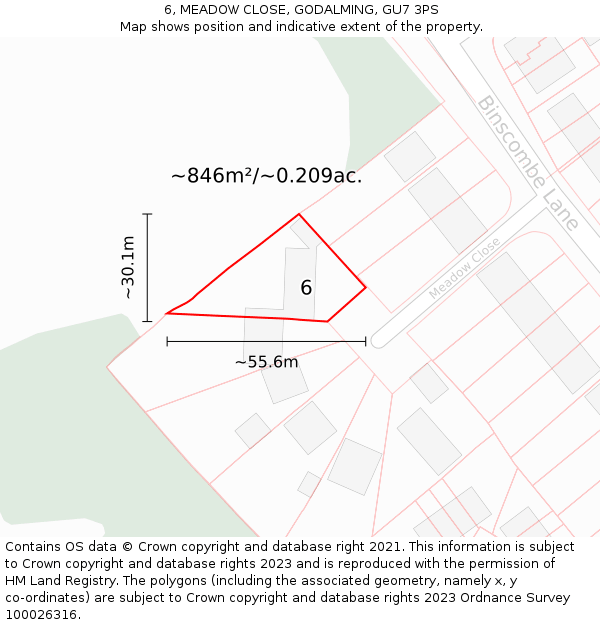 6, MEADOW CLOSE, GODALMING, GU7 3PS: Plot and title map