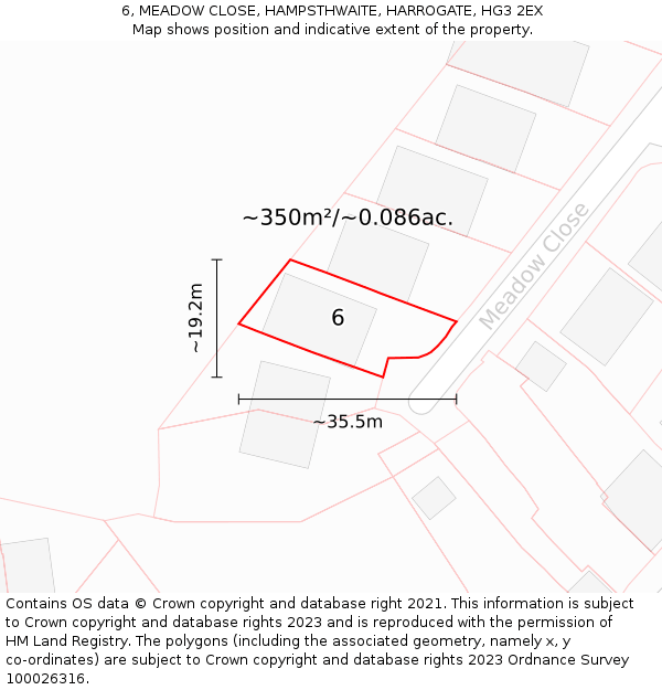 6, MEADOW CLOSE, HAMPSTHWAITE, HARROGATE, HG3 2EX: Plot and title map