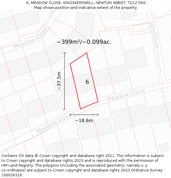 6, MEADOW CLOSE, KINGSKERSWELL, NEWTON ABBOT, TQ12 5AS: Plot and title map