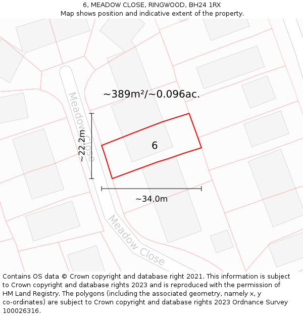 6, MEADOW CLOSE, RINGWOOD, BH24 1RX: Plot and title map