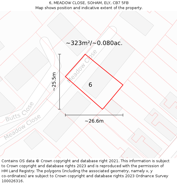 6, MEADOW CLOSE, SOHAM, ELY, CB7 5FB: Plot and title map