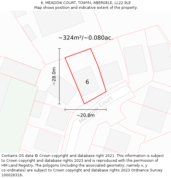 6, MEADOW COURT, TOWYN, ABERGELE, LL22 9LE: Plot and title map