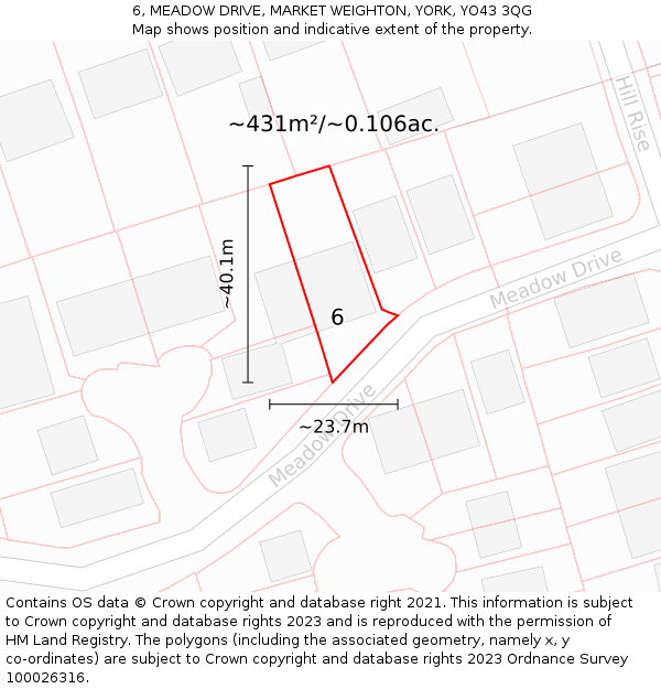 6, MEADOW DRIVE, MARKET WEIGHTON, YORK, YO43 3QG: Plot and title map