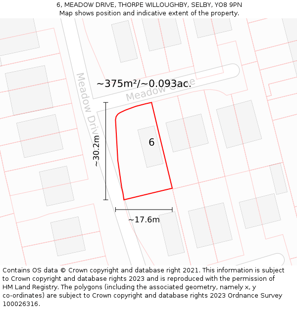 6, MEADOW DRIVE, THORPE WILLOUGHBY, SELBY, YO8 9PN: Plot and title map