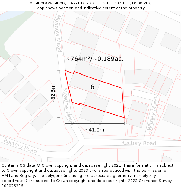 6, MEADOW MEAD, FRAMPTON COTTERELL, BRISTOL, BS36 2BQ: Plot and title map