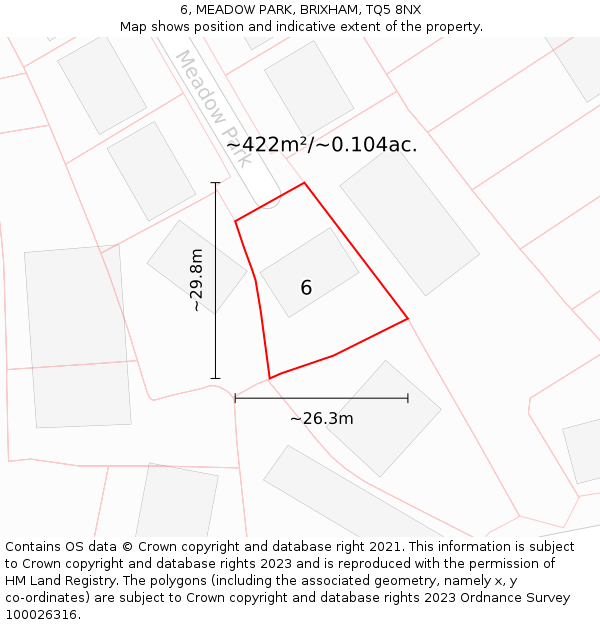 6, MEADOW PARK, BRIXHAM, TQ5 8NX: Plot and title map