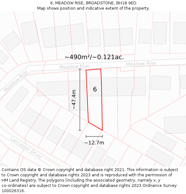 6, MEADOW RISE, BROADSTONE, BH18 9ED: Plot and title map