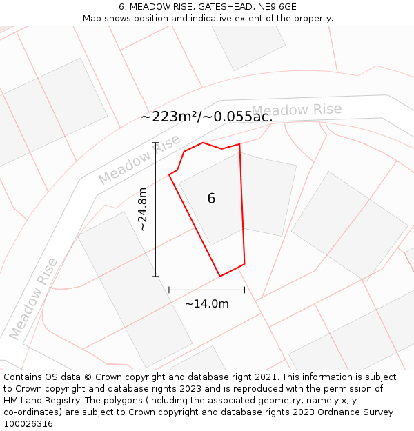 6, MEADOW RISE, GATESHEAD, NE9 6GE: Plot and title map