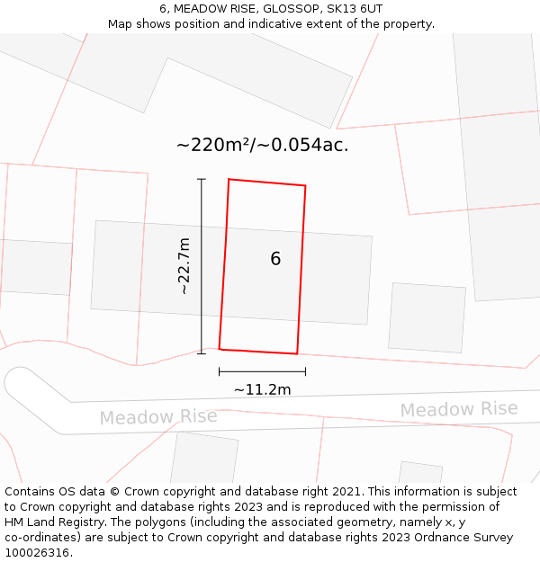 6, MEADOW RISE, GLOSSOP, SK13 6UT: Plot and title map