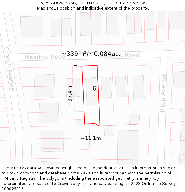 6, MEADOW ROAD, HULLBRIDGE, HOCKLEY, SS5 6BW: Plot and title map