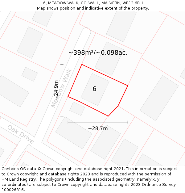 6, MEADOW WALK, COLWALL, MALVERN, WR13 6RH: Plot and title map