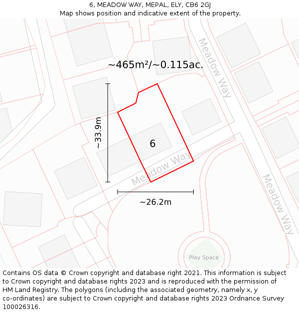 6, MEADOW WAY, MEPAL, ELY, CB6 2GJ: Plot and title map