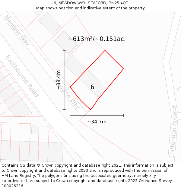 6, MEADOW WAY, SEAFORD, BN25 4QT: Plot and title map