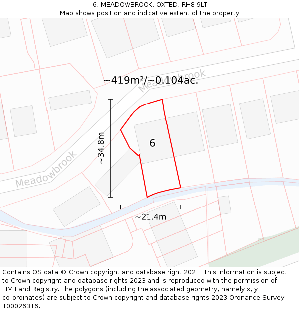 6, MEADOWBROOK, OXTED, RH8 9LT: Plot and title map