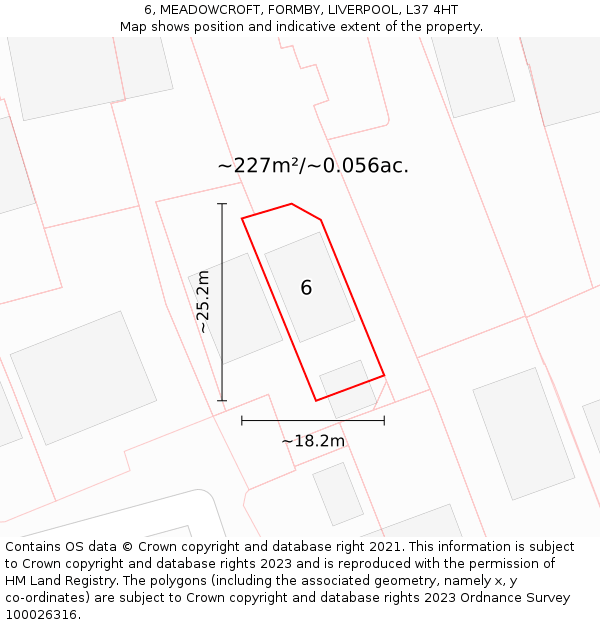 6, MEADOWCROFT, FORMBY, LIVERPOOL, L37 4HT: Plot and title map