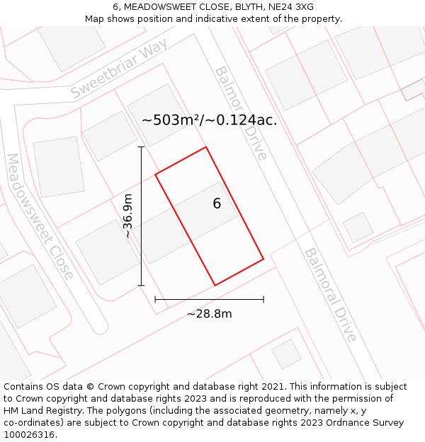 6, MEADOWSWEET CLOSE, BLYTH, NE24 3XG: Plot and title map