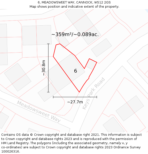 6, MEADOWSWEET WAY, CANNOCK, WS12 2GS: Plot and title map