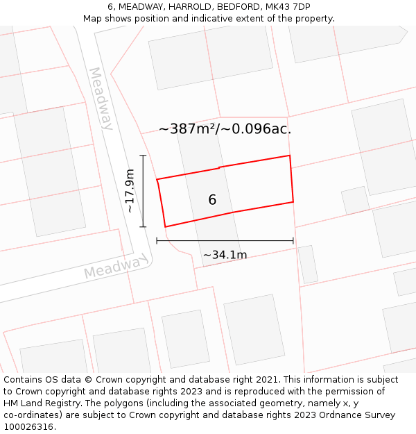 6, MEADWAY, HARROLD, BEDFORD, MK43 7DP: Plot and title map