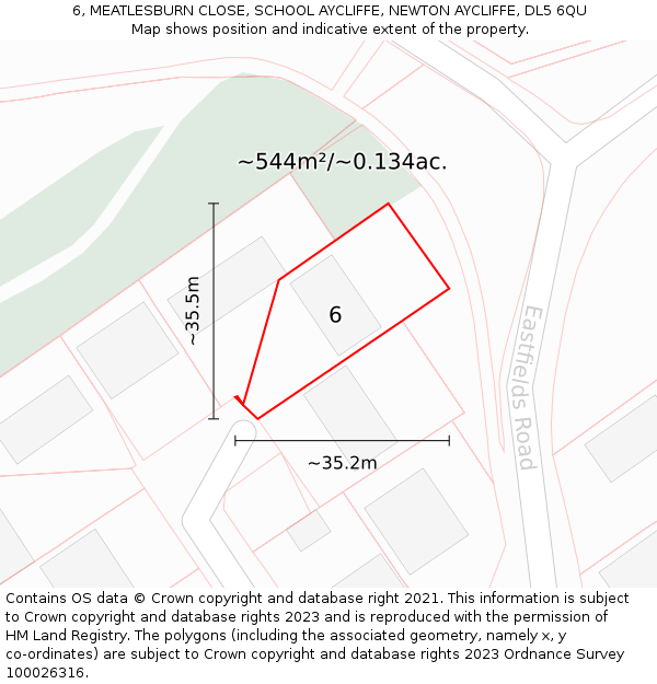 6, MEATLESBURN CLOSE, SCHOOL AYCLIFFE, NEWTON AYCLIFFE, DL5 6QU: Plot and title map