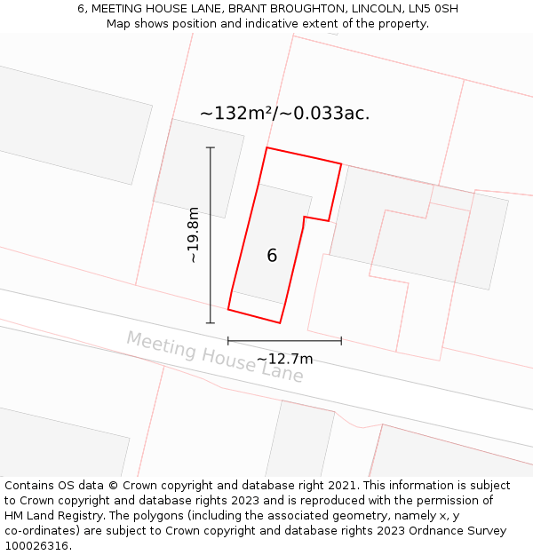 6, MEETING HOUSE LANE, BRANT BROUGHTON, LINCOLN, LN5 0SH: Plot and title map