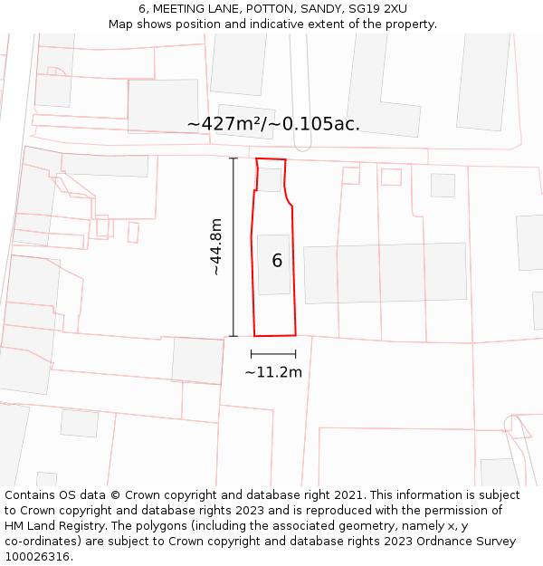 6, MEETING LANE, POTTON, SANDY, SG19 2XU: Plot and title map