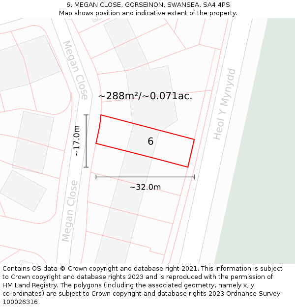 6, MEGAN CLOSE, GORSEINON, SWANSEA, SA4 4PS: Plot and title map