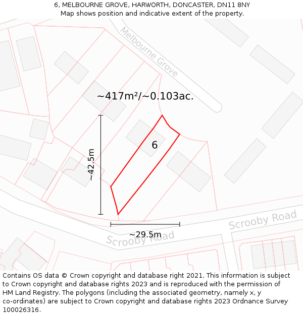 6, MELBOURNE GROVE, HARWORTH, DONCASTER, DN11 8NY: Plot and title map