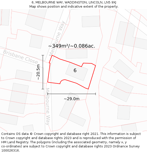 6, MELBOURNE WAY, WADDINGTON, LINCOLN, LN5 9XJ: Plot and title map