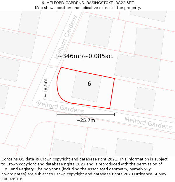 6, MELFORD GARDENS, BASINGSTOKE, RG22 5EZ: Plot and title map