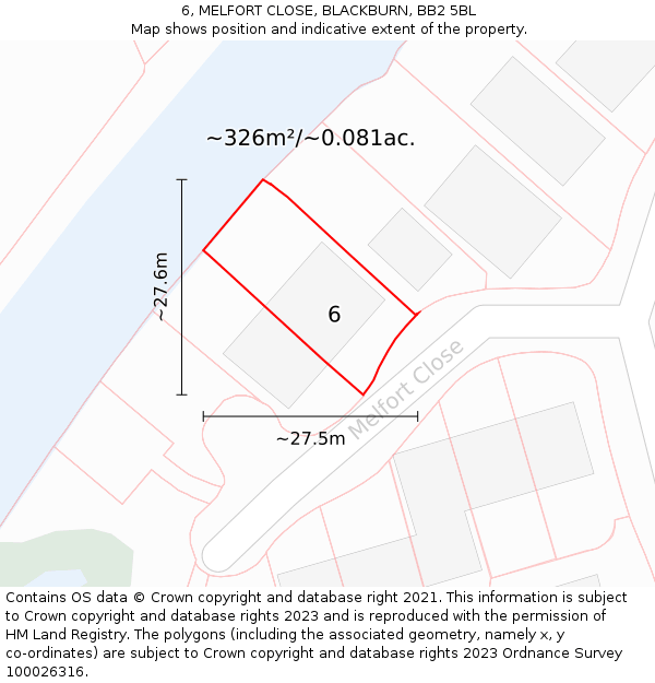 6, MELFORT CLOSE, BLACKBURN, BB2 5BL: Plot and title map