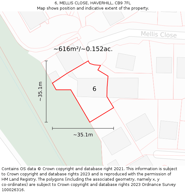 6, MELLIS CLOSE, HAVERHILL, CB9 7FL: Plot and title map