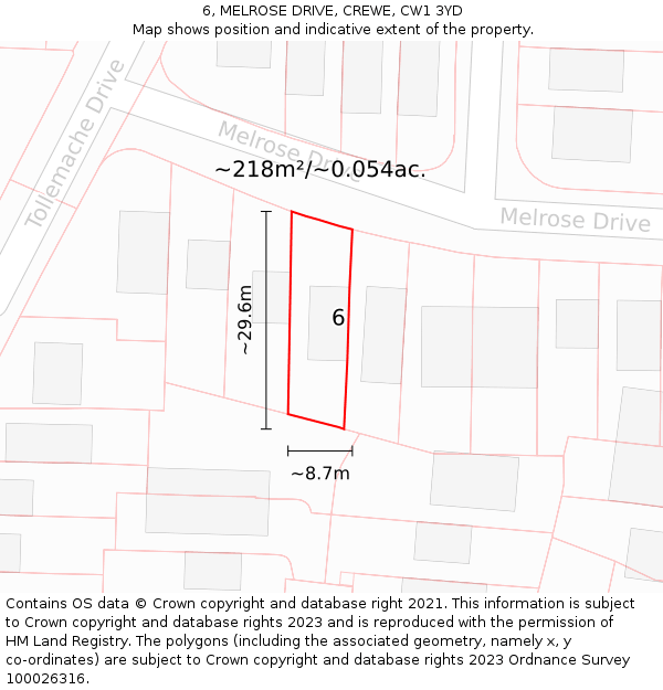 6, MELROSE DRIVE, CREWE, CW1 3YD: Plot and title map