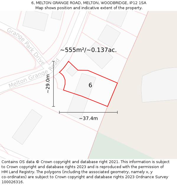 6, MELTON GRANGE ROAD, MELTON, WOODBRIDGE, IP12 1SA: Plot and title map