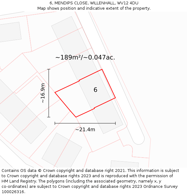 6, MENDIPS CLOSE, WILLENHALL, WV12 4DU: Plot and title map