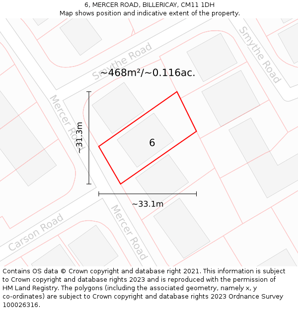 6, MERCER ROAD, BILLERICAY, CM11 1DH: Plot and title map