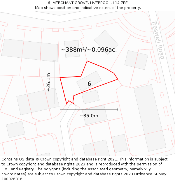 6, MERCHANT GROVE, LIVERPOOL, L14 7BF: Plot and title map