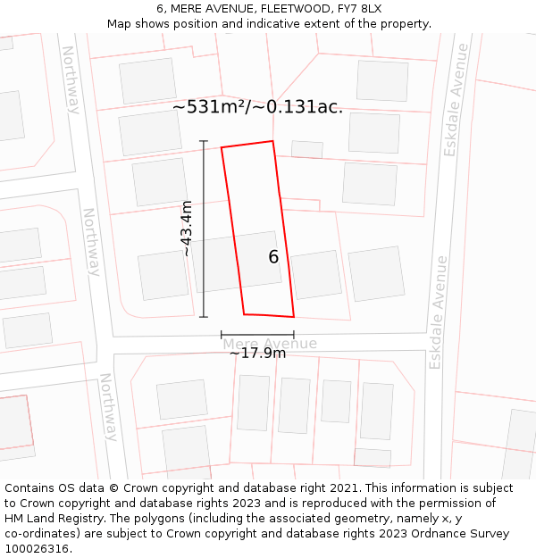 6, MERE AVENUE, FLEETWOOD, FY7 8LX: Plot and title map