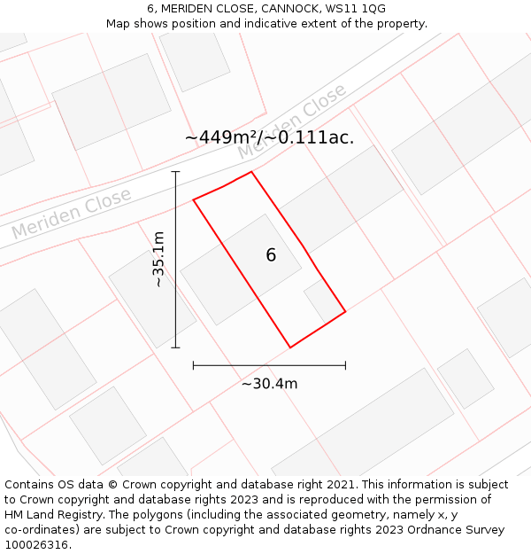 6, MERIDEN CLOSE, CANNOCK, WS11 1QG: Plot and title map