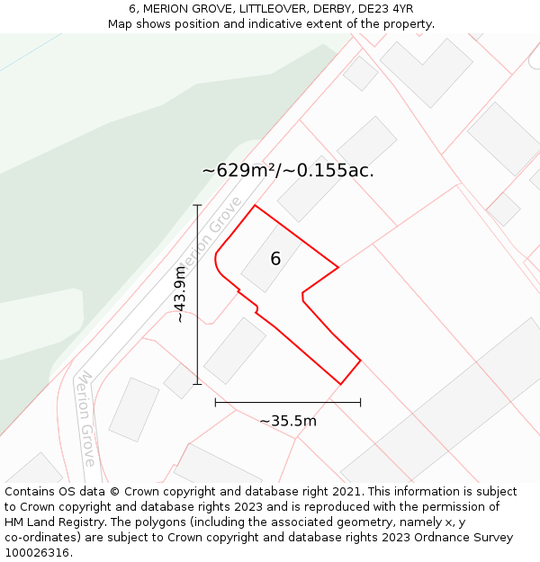 6, MERION GROVE, LITTLEOVER, DERBY, DE23 4YR: Plot and title map