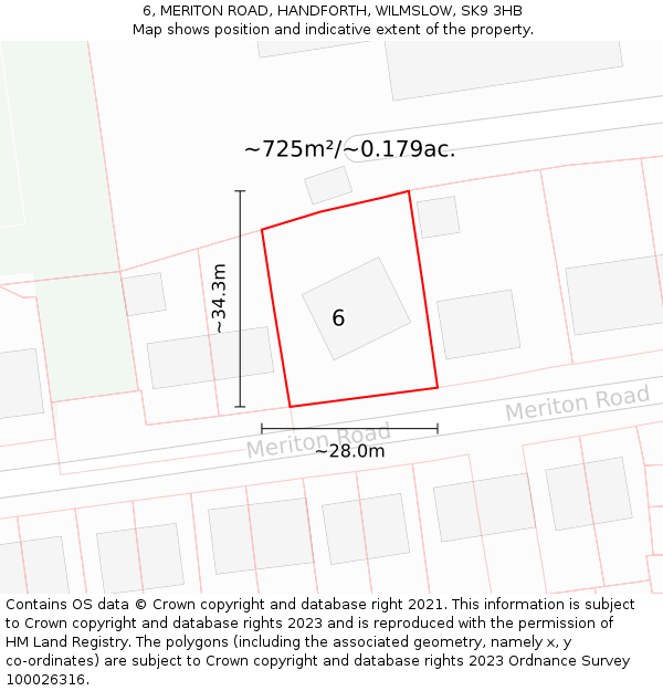 6, MERITON ROAD, HANDFORTH, WILMSLOW, SK9 3HB: Plot and title map