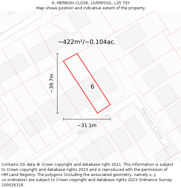 6, MERRION CLOSE, LIVERPOOL, L25 7SY: Plot and title map