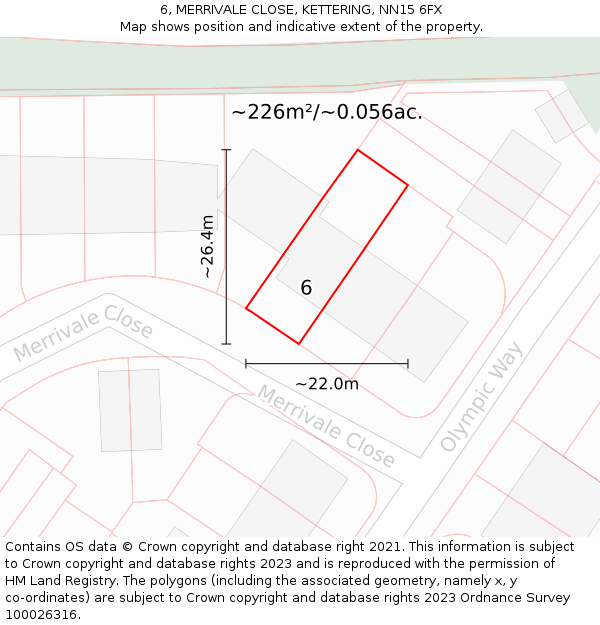 6, MERRIVALE CLOSE, KETTERING, NN15 6FX: Plot and title map