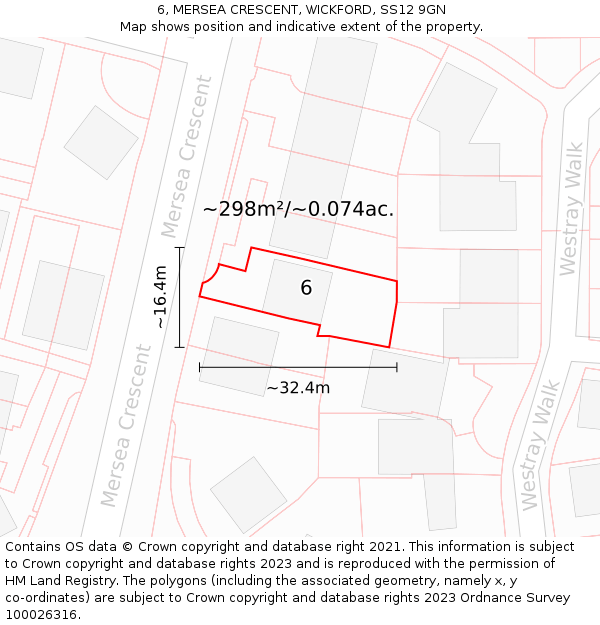 6, MERSEA CRESCENT, WICKFORD, SS12 9GN: Plot and title map