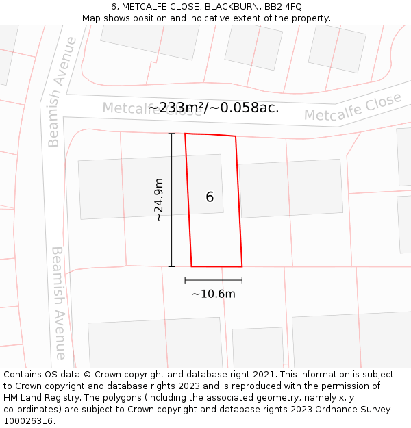 6, METCALFE CLOSE, BLACKBURN, BB2 4FQ: Plot and title map