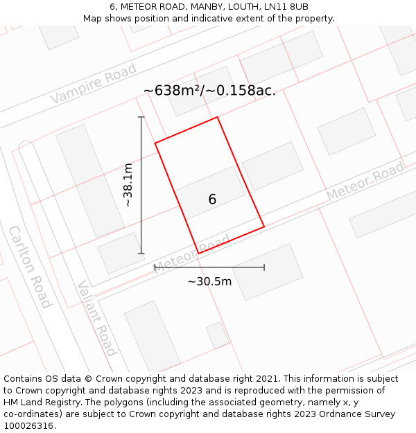 6, METEOR ROAD, MANBY, LOUTH, LN11 8UB: Plot and title map