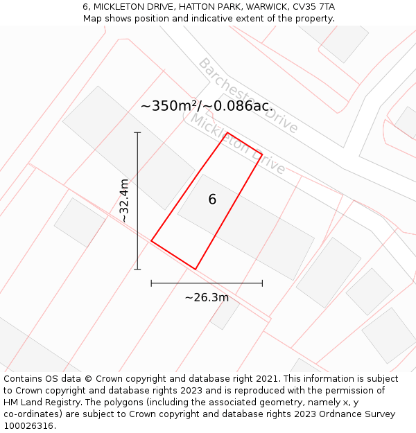 6, MICKLETON DRIVE, HATTON PARK, WARWICK, CV35 7TA: Plot and title map