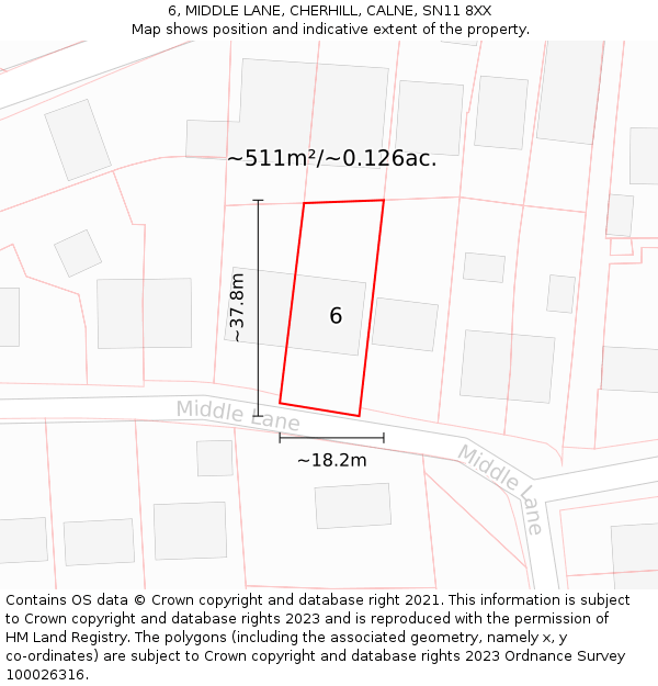 6, MIDDLE LANE, CHERHILL, CALNE, SN11 8XX: Plot and title map