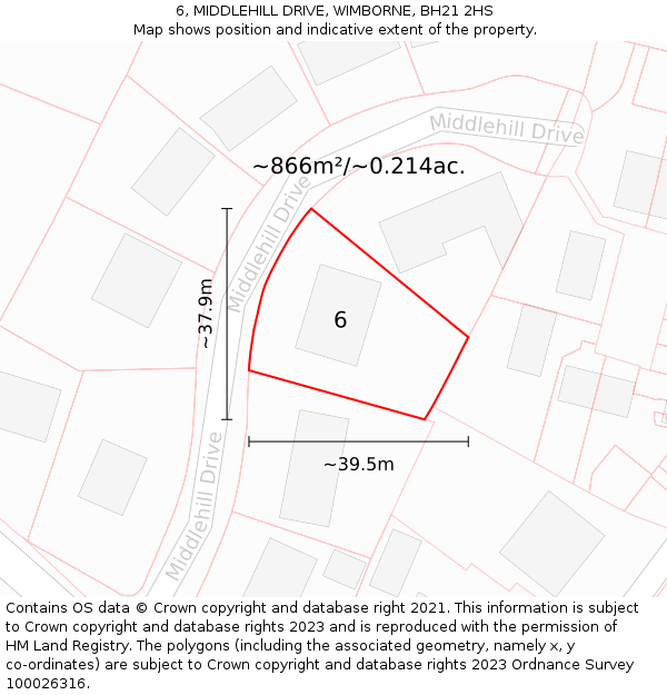 6, MIDDLEHILL DRIVE, WIMBORNE, BH21 2HS: Plot and title map