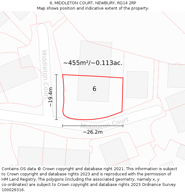 6, MIDDLETON COURT, NEWBURY, RG14 2RP: Plot and title map